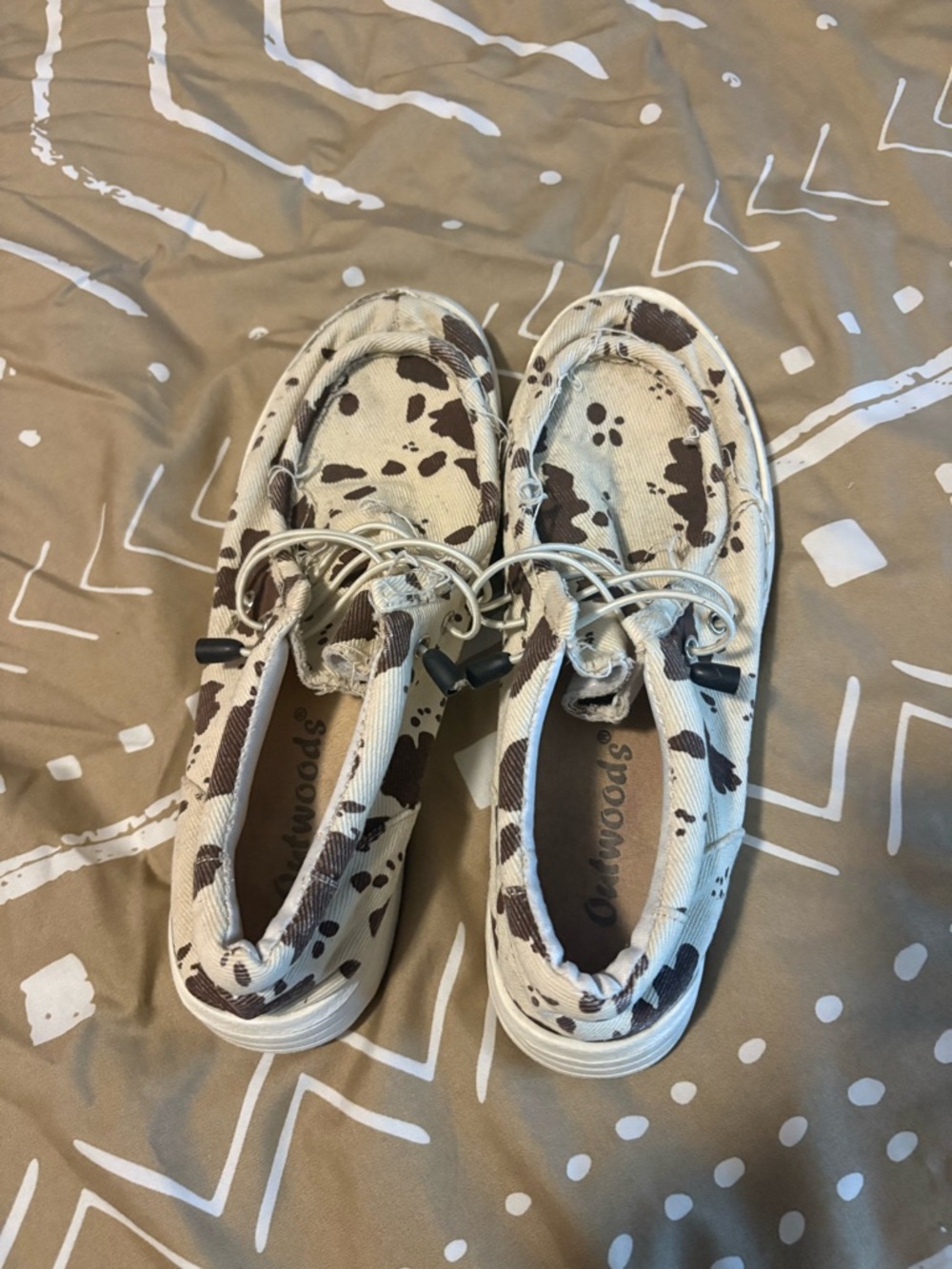 Women’s Cow-Print Canvas Shoes - White/Brown